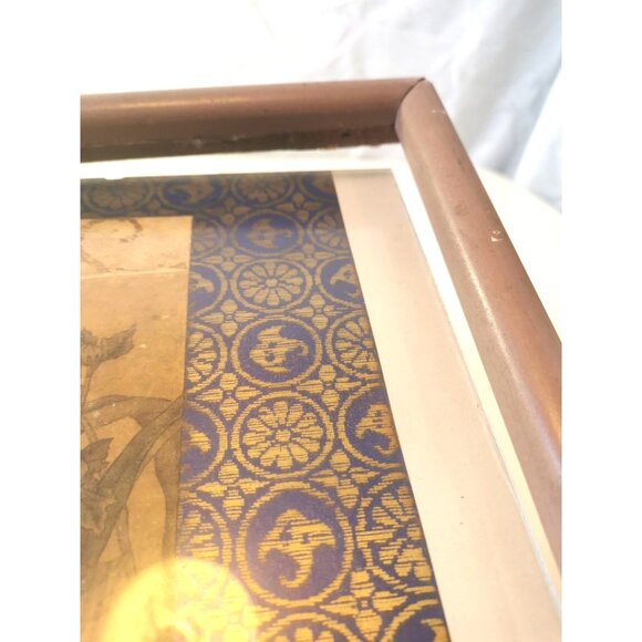 Tosa Mitsuoki Framed Woodblock Print Quail &Flowers Japan DAMAGED FRAME DISCOUNT - Picture 4 of 9